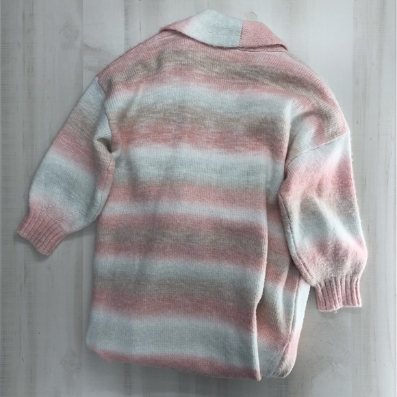 XIRENA minta striped oversized loose fit cardigan duster sweater pink wool M - Picture 8 of 10